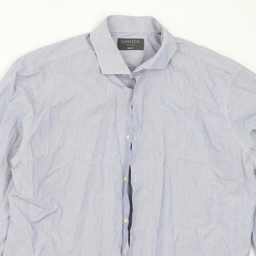 Marks and Spencer Mens Blue Striped Cotton  Button-Up Size 16 Collared