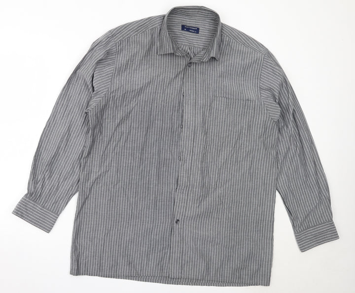 Tom Hagan Mens Grey Striped Polyester Button-Up Size XL Collared