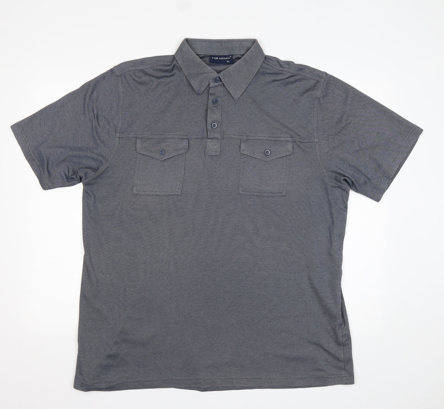 Tom Hagan Mens Blue  Cotton  Polo Size XL Collared Pullover