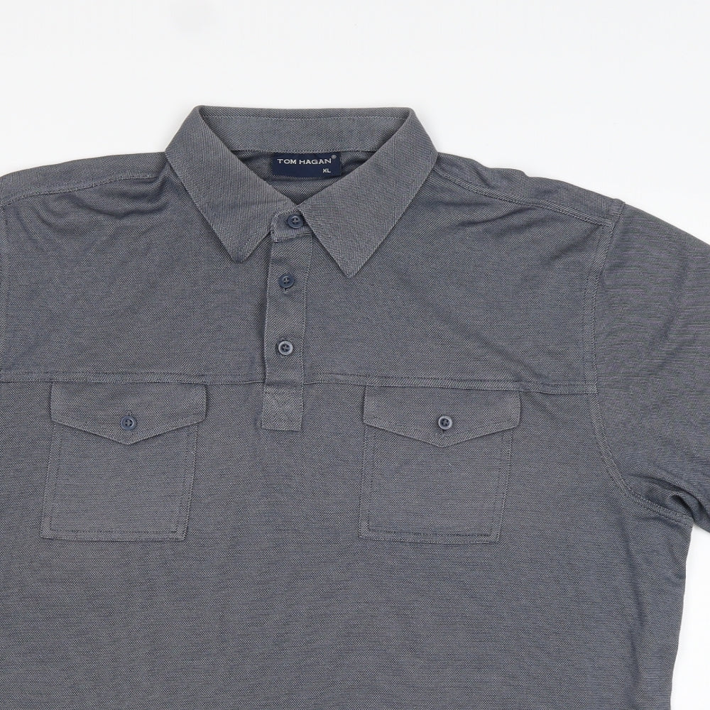 Tom Hagan Mens Blue  Cotton  Polo Size XL Collared Pullover