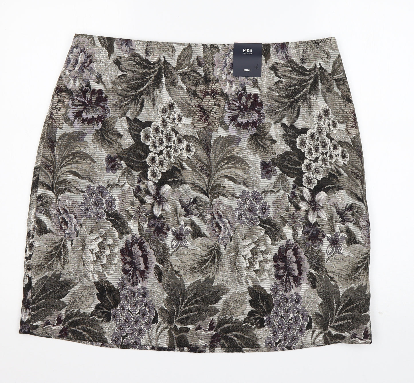 Marks and Spencer Womens Green Floral Polyester Mini Skirt Size 18   Zip
