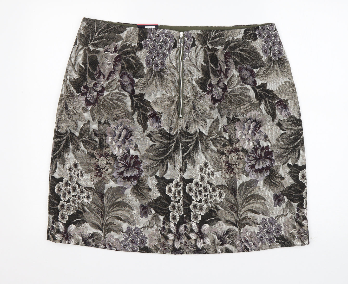 Marks and Spencer Womens Green Floral Polyester Mini Skirt Size 18   Zip