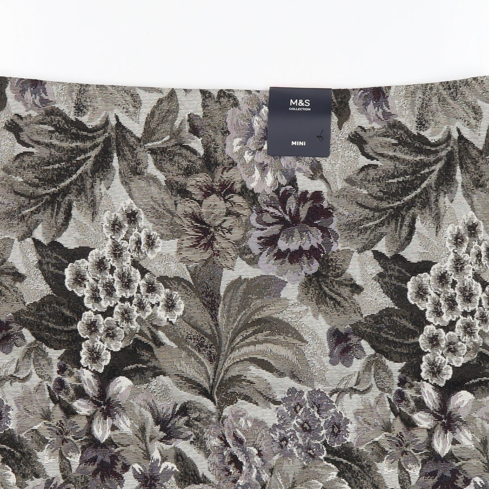 Marks and Spencer Womens Green Floral Polyester Mini Skirt Size 18   Zip