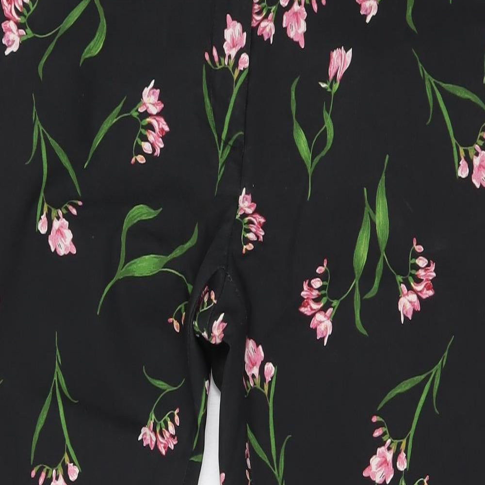 H&M Womens Black Floral Polyester Carrot Trousers Size 8 L26 in Regular Zip