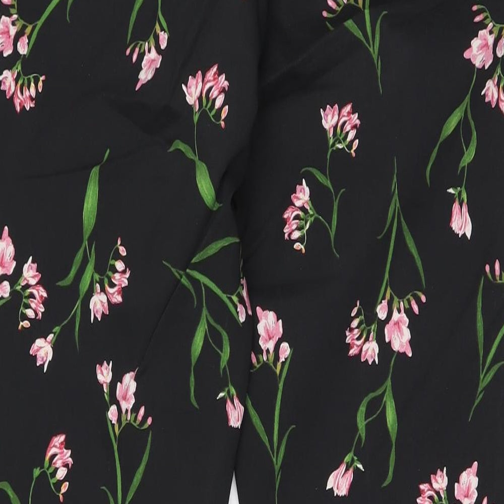 H&M Womens Black Floral Polyester Carrot Trousers Size 8 L26 in Regular Zip