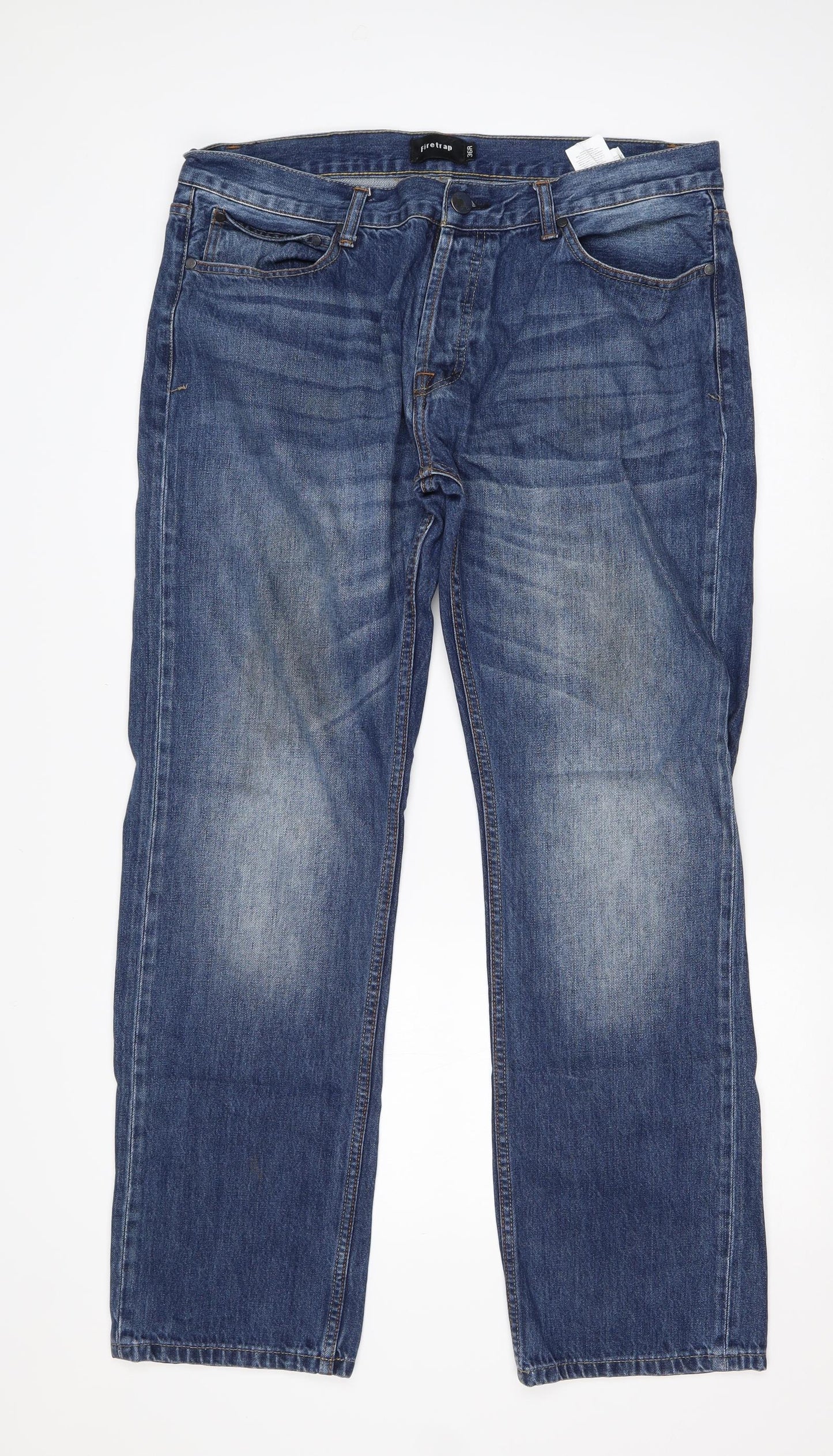 Firetrap Mens Blue  Cotton Straight Jeans Size 36 in L30 in Regular Button