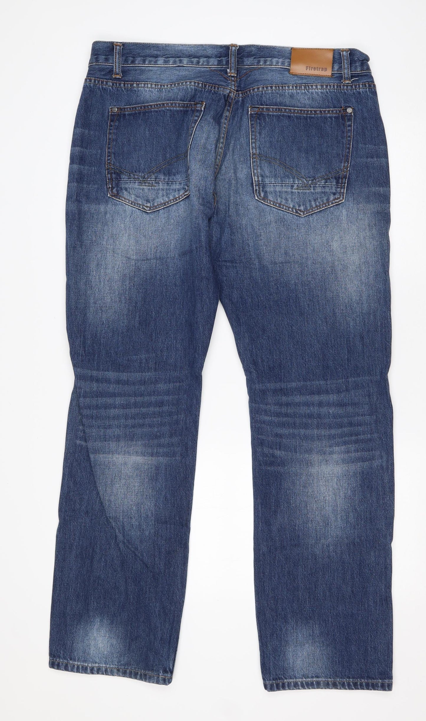 Firetrap Mens Blue  Cotton Straight Jeans Size 36 in L30 in Regular Button