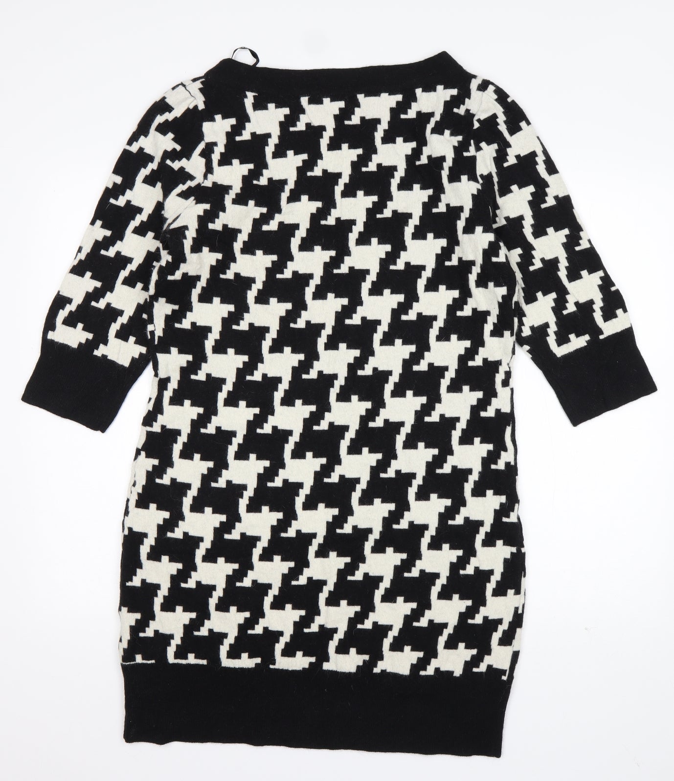 Warehouse Womens Black Geometric Wool Jumper Dress  Size 16  Boat Neck Pullover