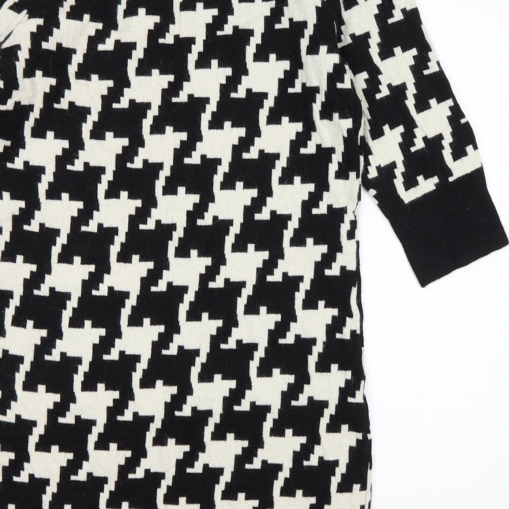 Warehouse Womens Black Geometric Wool Jumper Dress  Size 16  Boat Neck Pullover