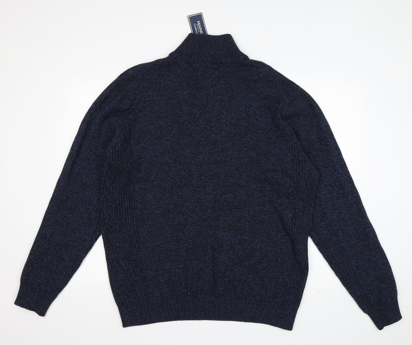 Maine Mens Blue High Neck  Cotton Pullover Jumper Size XL