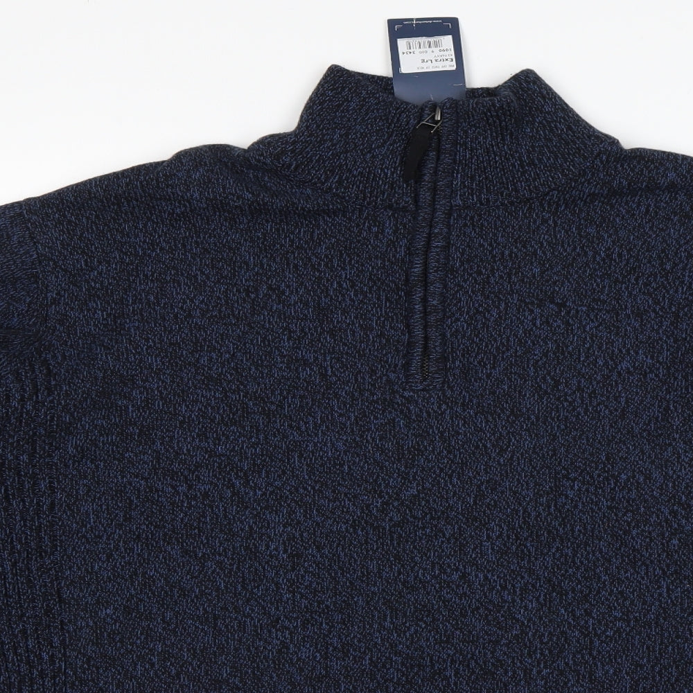 Maine Mens Blue High Neck  Cotton Pullover Jumper Size XL