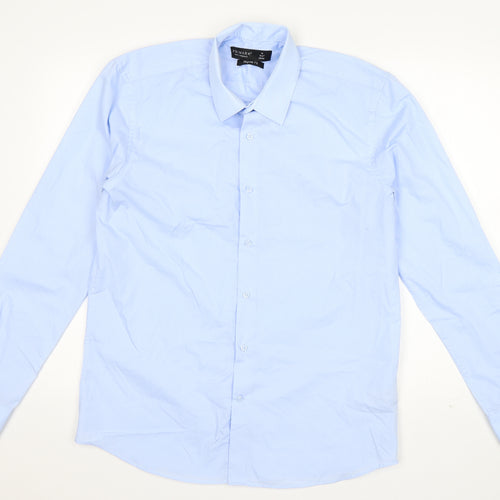 Primark Mens Blue  Polyester  Button-Up Size 15.5 Collared Button