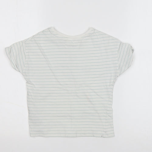 Marks and Spencer Girls White Striped Cotton Basic T-Shirt Size 6-7 Years Round Neck Pullover - My Unicorn made me Do it!