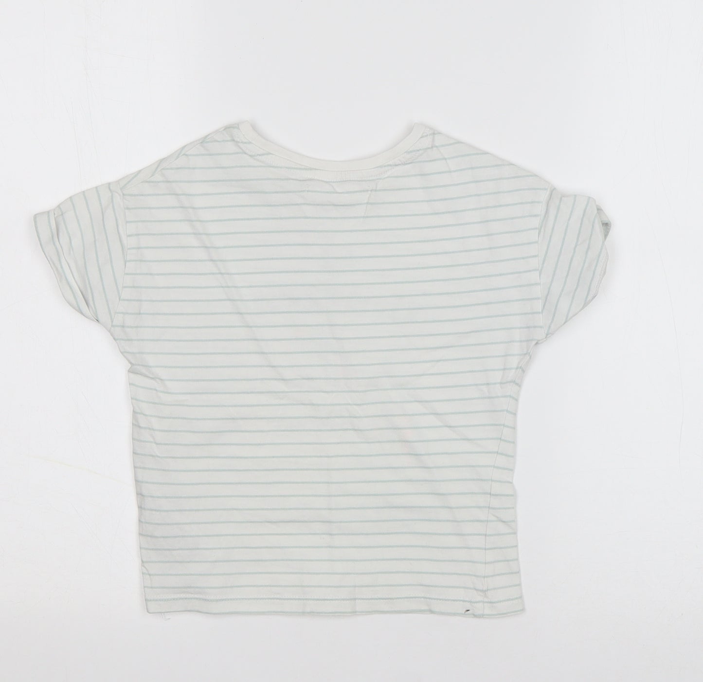 Marks and Spencer Girls White Striped Cotton Basic T-Shirt Size 6-7 Years Round Neck Pullover - My Unicorn made me Do it!
