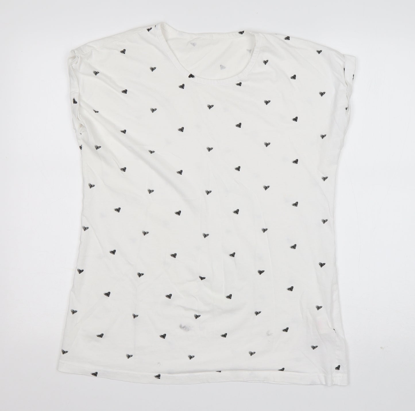 Miso Womens White Geometric Cotton Basic T-Shirt Size 18 Round Neck - Love Heart