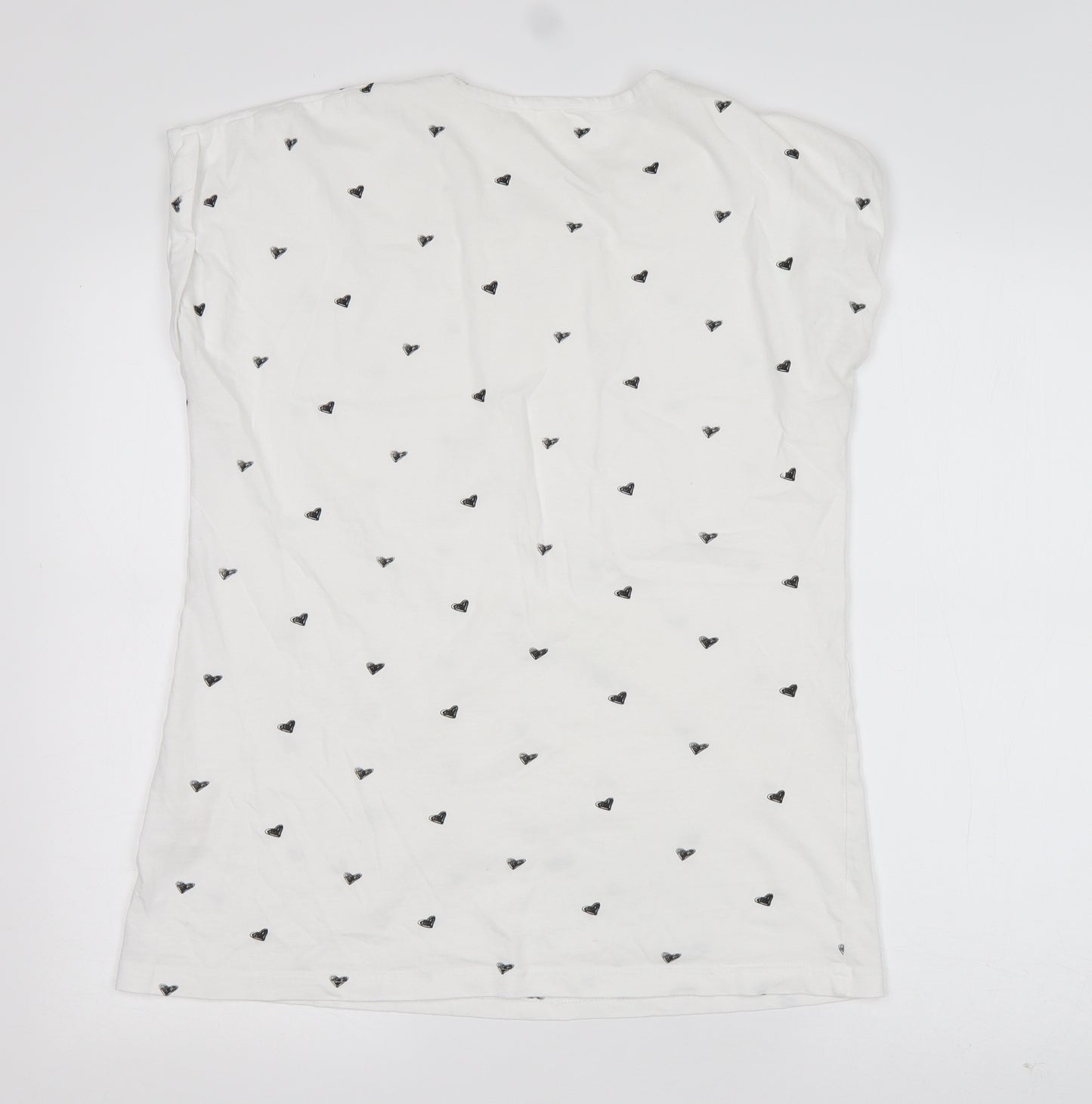 Miso Womens White Geometric Cotton Basic T-Shirt Size 18 Round Neck - Love Heart