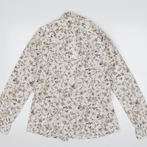 Eddie Bauer Mens Ivory Floral Cotton  Button-Up Size M Collared Button