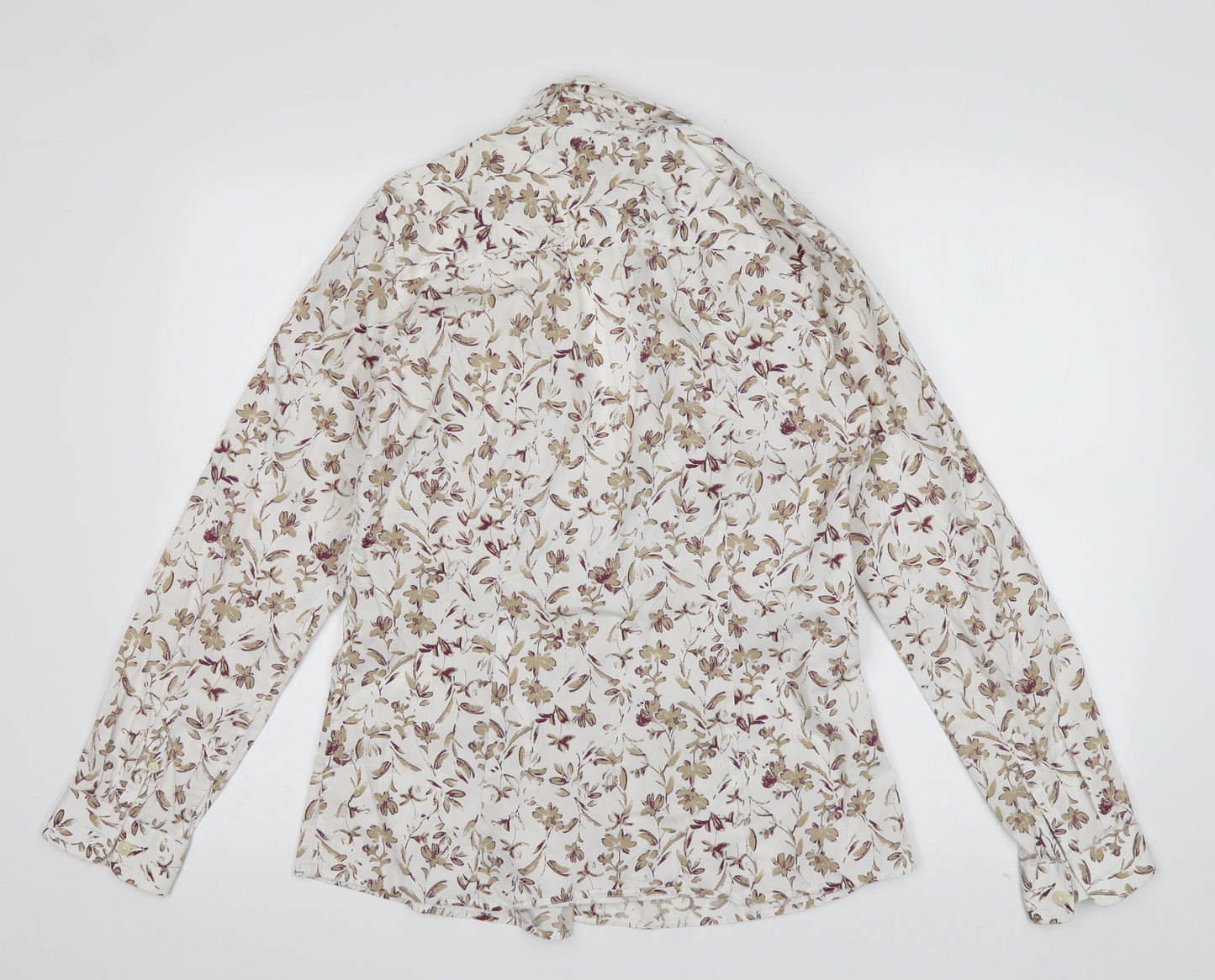 Eddie Bauer Mens Ivory Floral Cotton  Button-Up Size M Collared Button