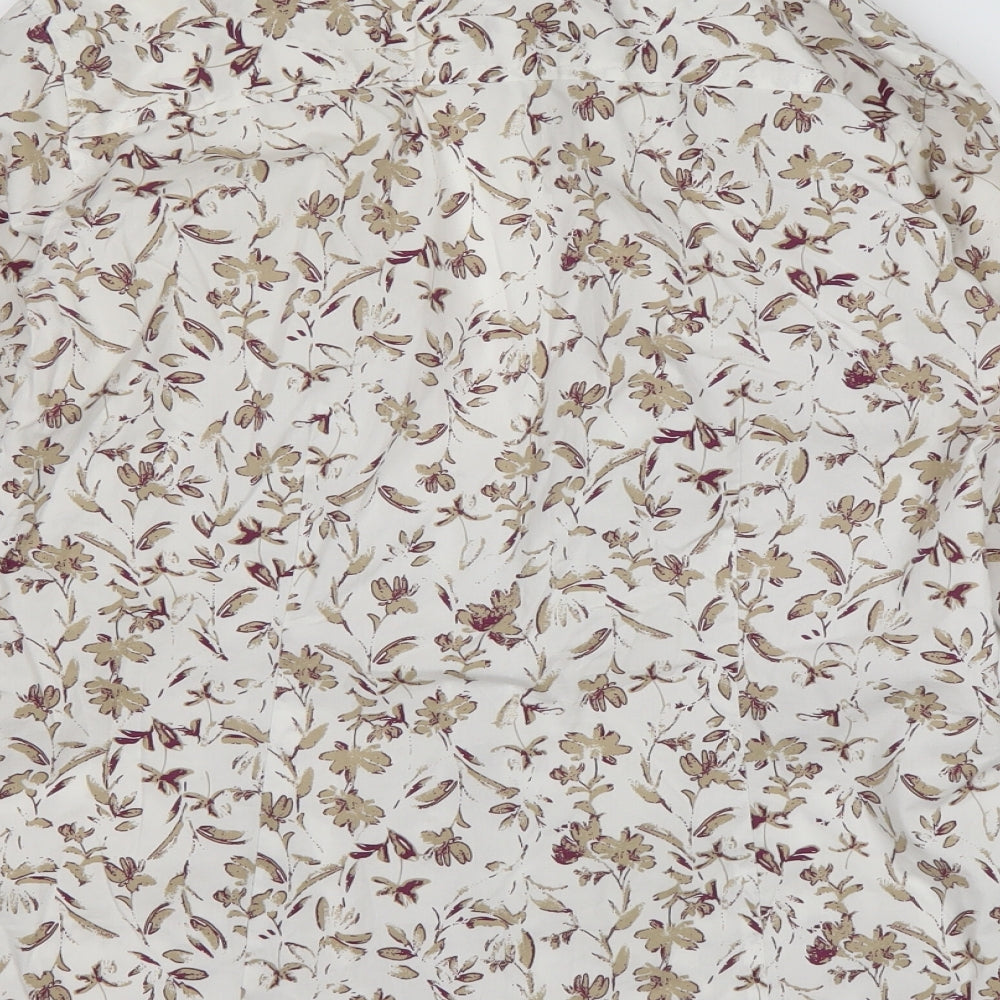 Eddie Bauer Mens Ivory Floral Cotton  Button-Up Size M Collared Button