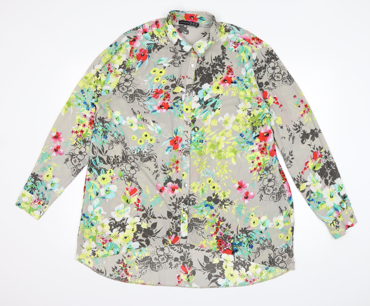 Atmopshere Womens Grey Floral Polyester Basic Blouse Size 14 Collared