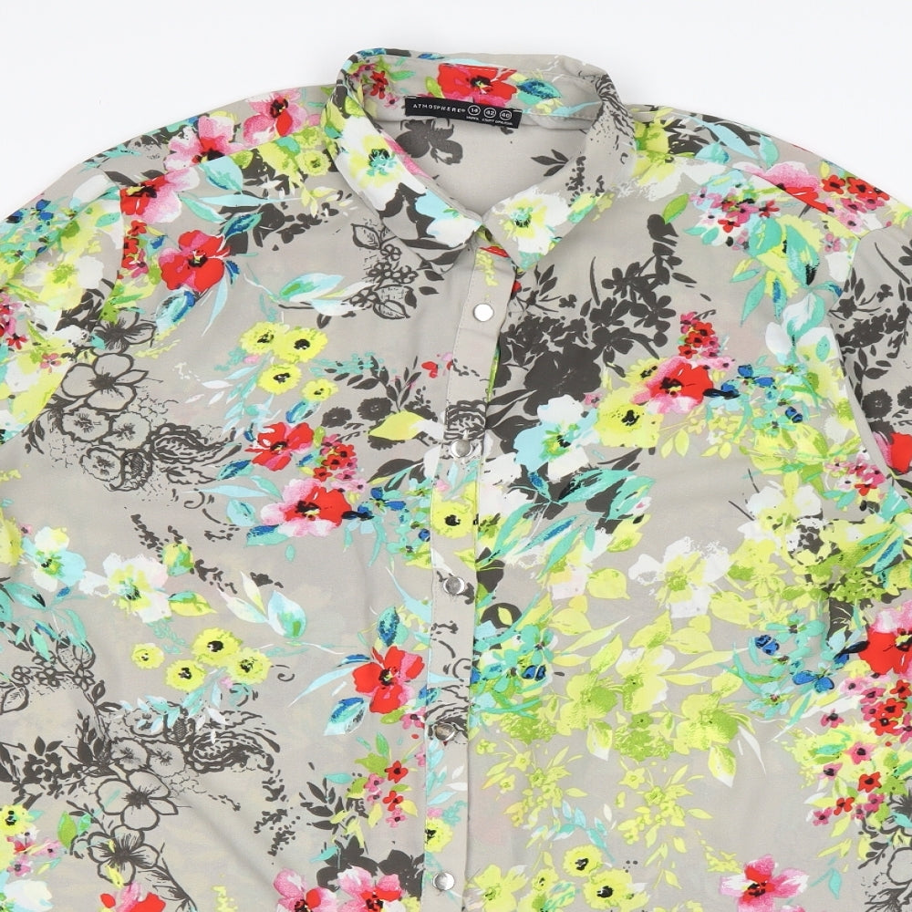 Atmopshere Womens Grey Floral Polyester Basic Blouse Size 14 Collared