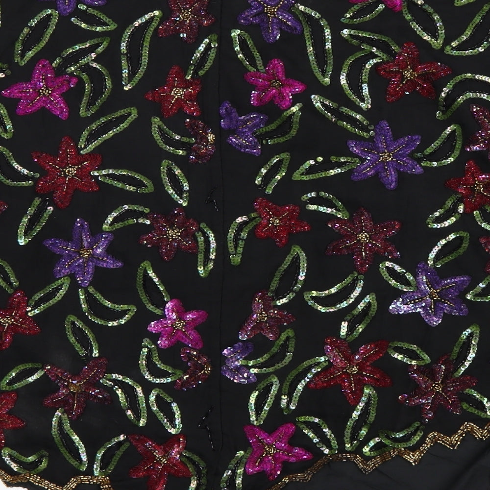 Frank Usher Womens Black Floral Polyester Basic Blouse Size 20 Scoop Neck - Embellished