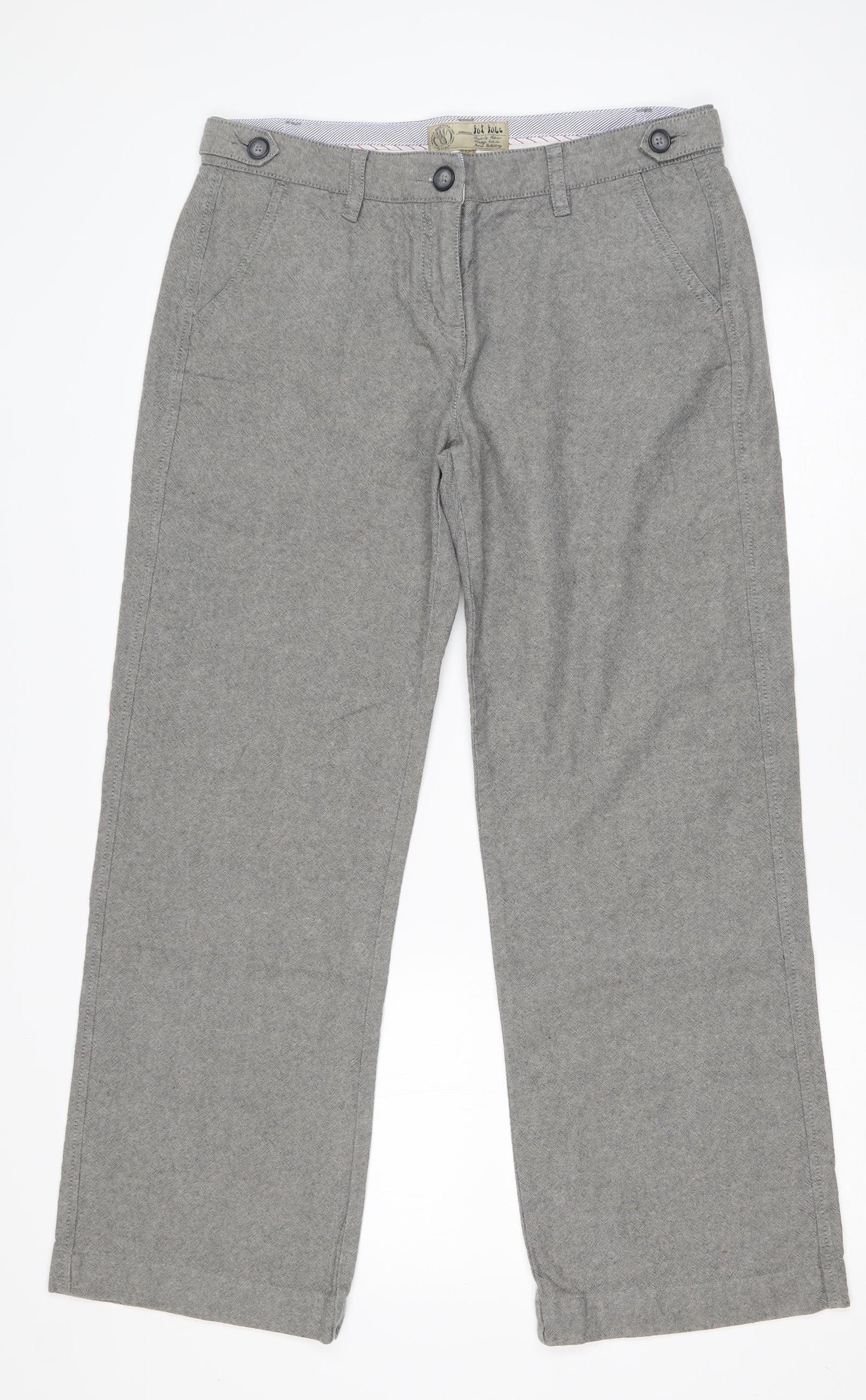 Fat Face Womens Grey  Cotton Trousers  Size 12 L28 in Regular Zip