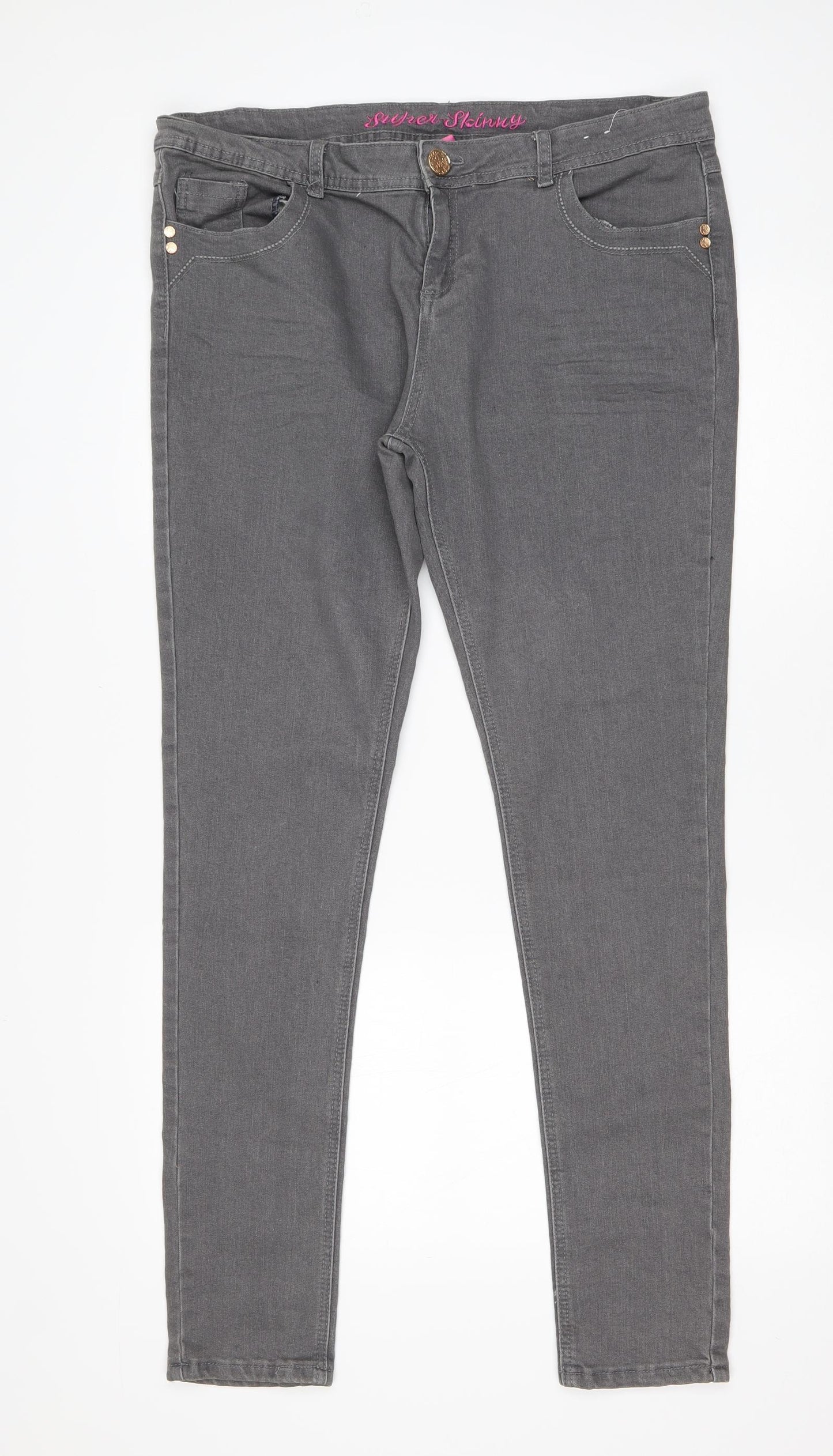 Denim & Co. Womens Grey  Cotton Straight Jeans Size 18 L30 in Regular Button