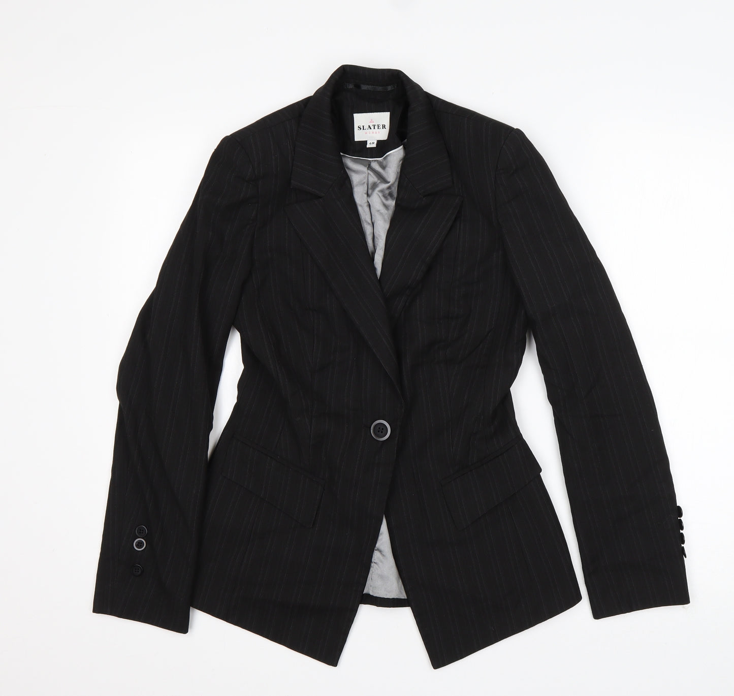 Slater Womens Black Striped Polyester Jacket Suit Jacket Size 6