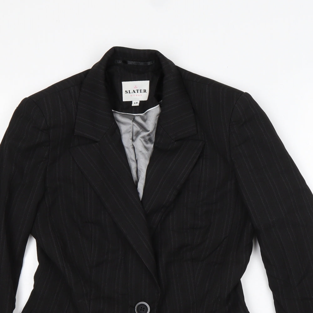 Slater Womens Black Striped Polyester Jacket Suit Jacket Size 6
