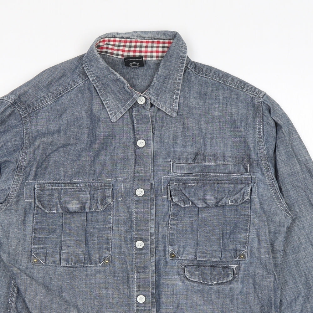 Bench Mens Blue  Cotton  Button-Up Size M Collared Button