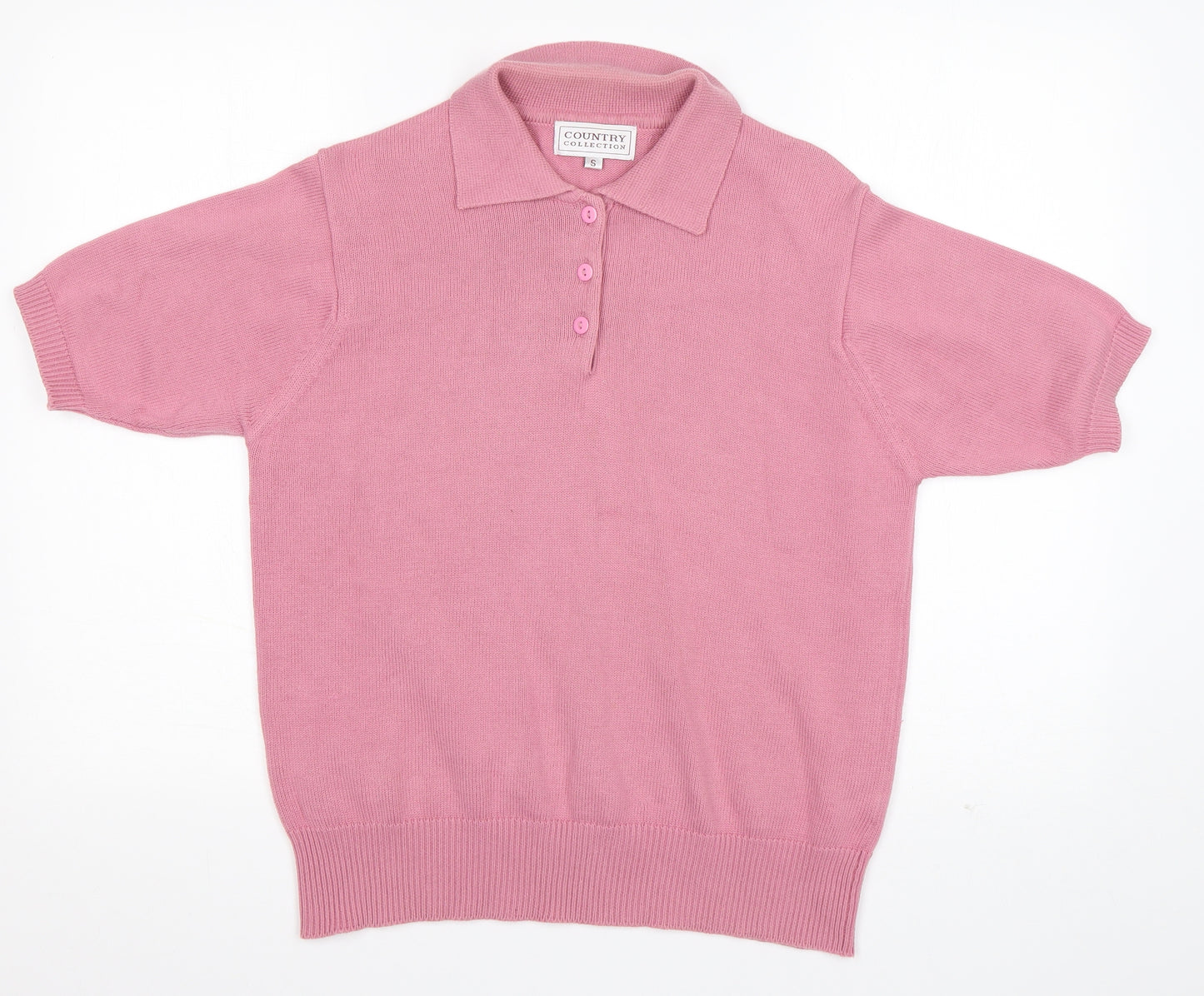 Country Collection Womens Pink  Cotton Basic T-Shirt Size S Collared