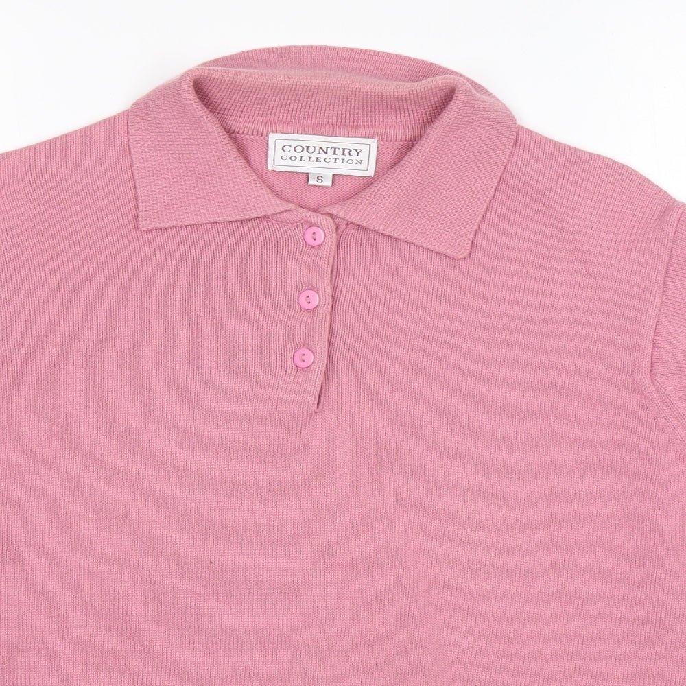 Country Collection Womens Pink  Cotton Basic T-Shirt Size S Collared