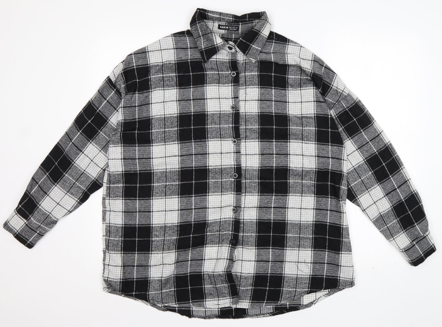 SheIn Womens Black Check Cotton Basic Button-Up Size S Collared