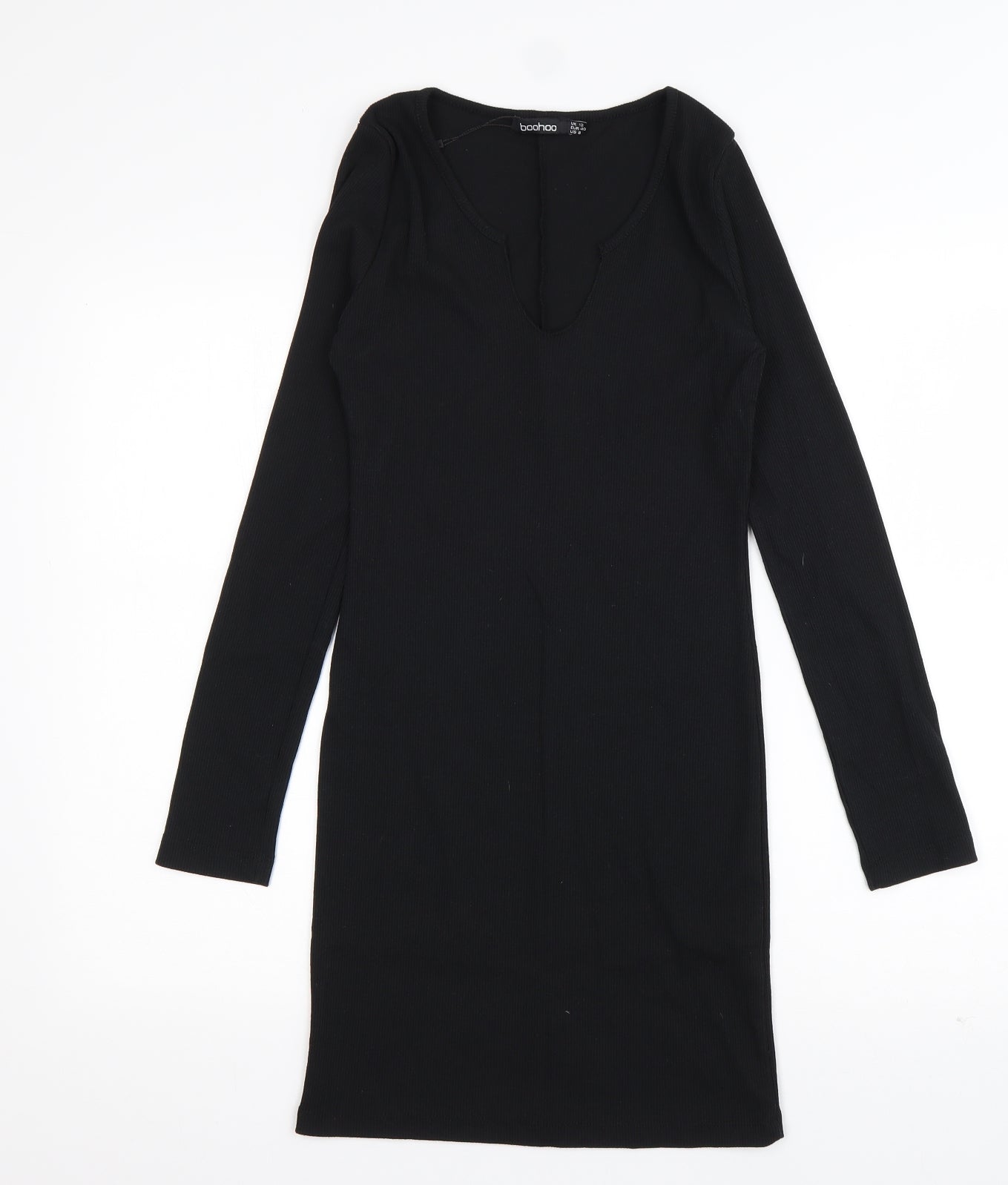 Boohoo Womens Black  Polyester T-Shirt Dress  Size 12  V-Neck Pullover