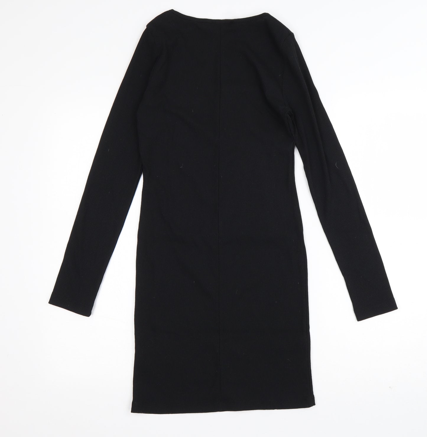 Boohoo Womens Black  Polyester T-Shirt Dress  Size 12  V-Neck Pullover