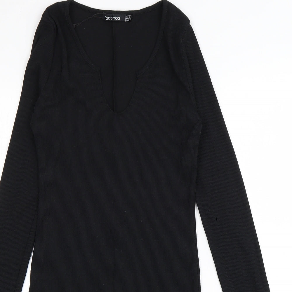 Boohoo Womens Black  Polyester T-Shirt Dress  Size 12  V-Neck Pullover