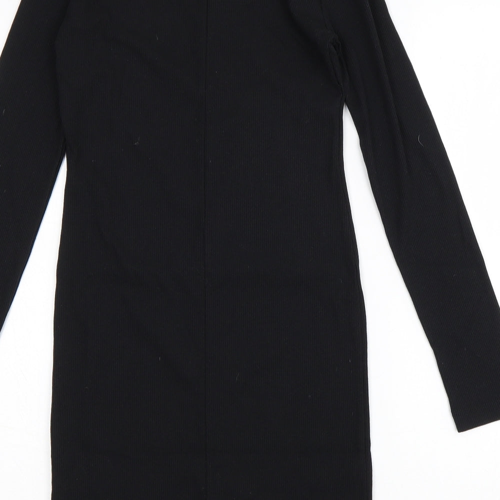 Boohoo Womens Black  Polyester T-Shirt Dress  Size 12  V-Neck Pullover