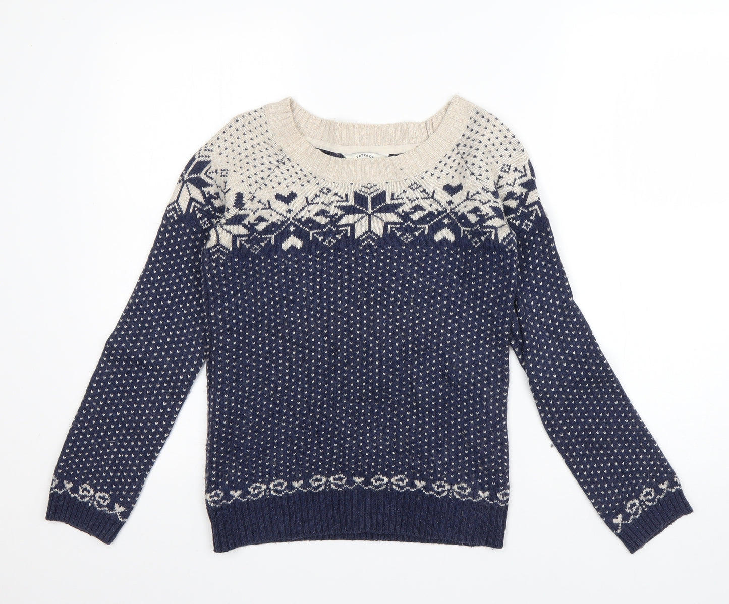 Fat Face Womens Blue High Neck Polka Dot Cotton Pullover Jumper Size 6