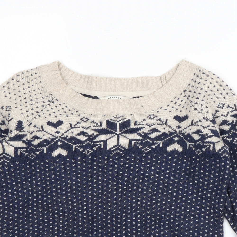 Fat Face Womens Blue High Neck Polka Dot Cotton Pullover Jumper Size 6
