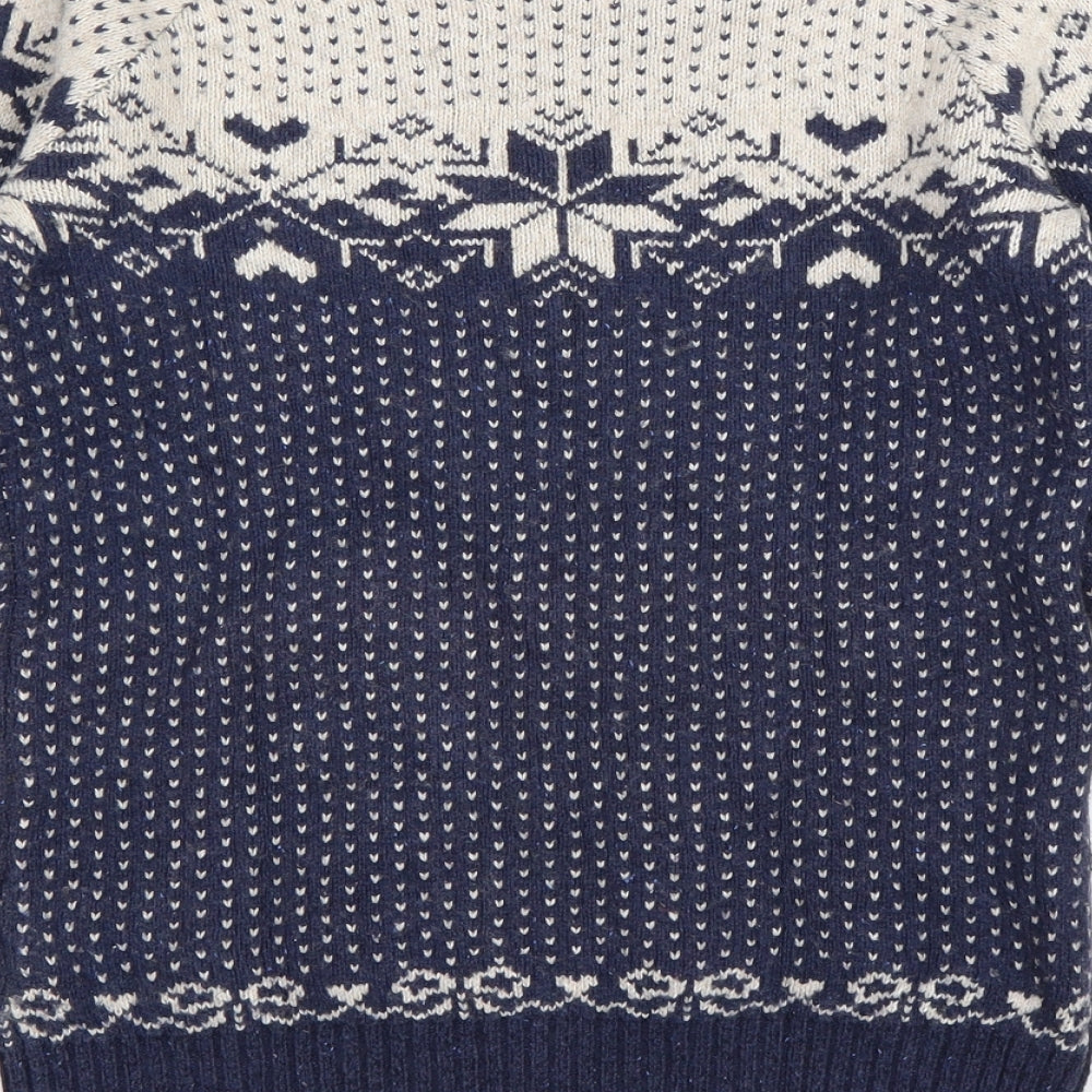Fat Face Womens Blue High Neck Polka Dot Cotton Pullover Jumper Size 6