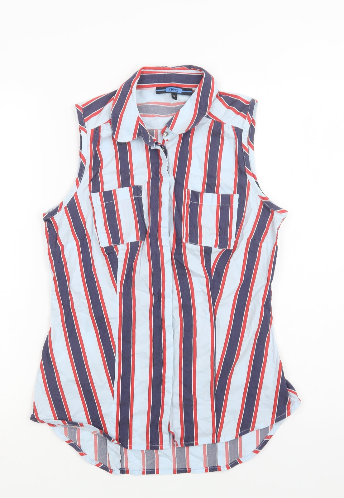NEXT Womens Blue Striped Cotton Basic Button-Up Size 10 Collared