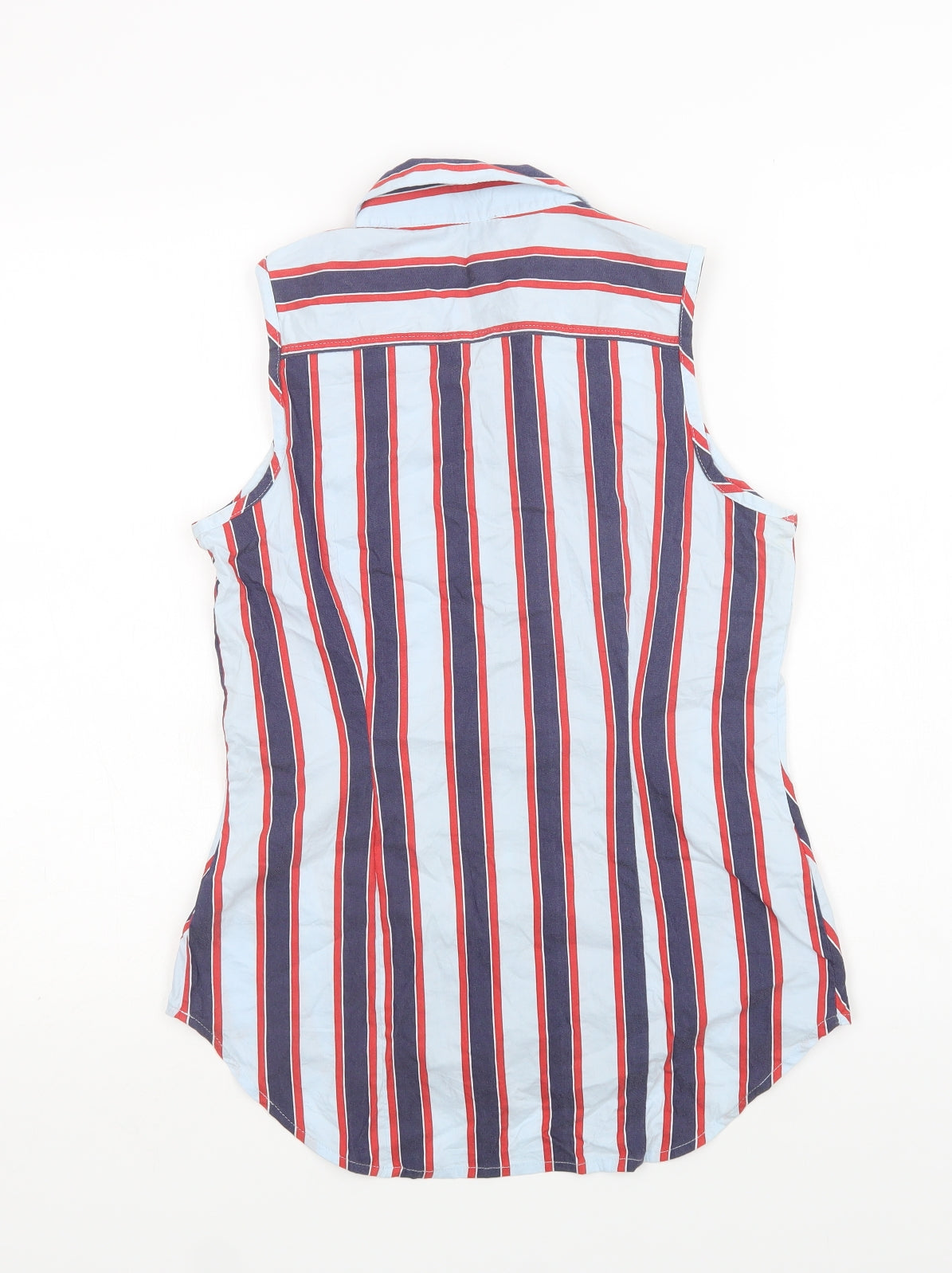 NEXT Womens Blue Striped Cotton Basic Button-Up Size 10 Collared