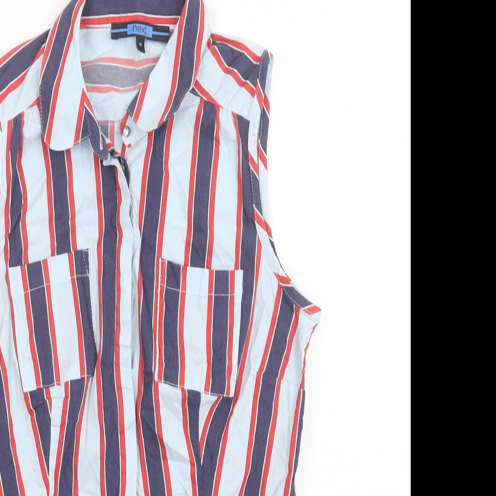 NEXT Womens Blue Striped Cotton Basic Button-Up Size 10 Collared