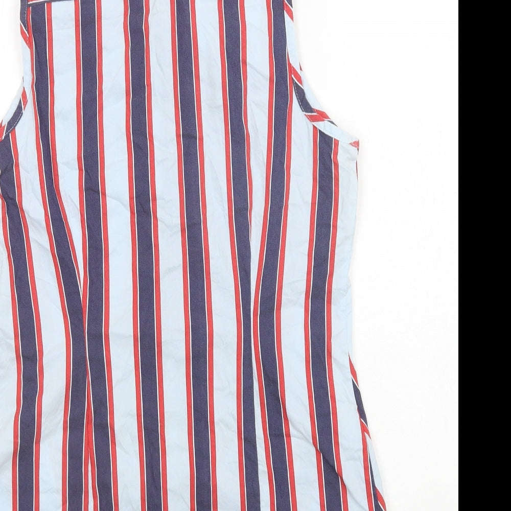 NEXT Womens Blue Striped Cotton Basic Button-Up Size 10 Collared