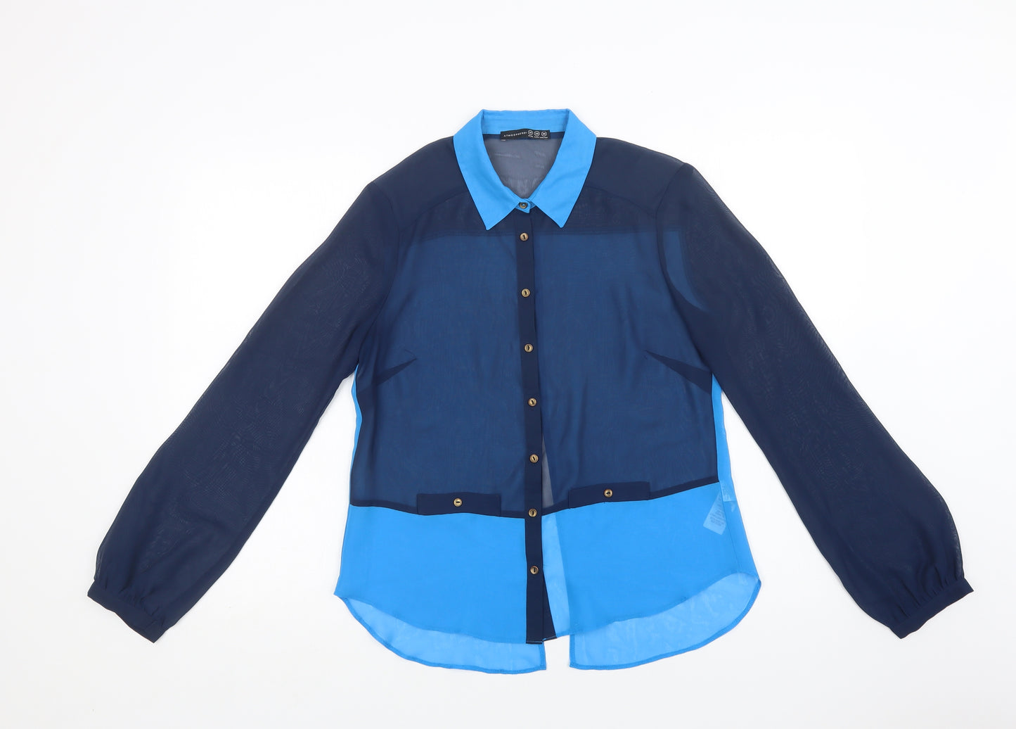 Primark Womens Blue Colourblock Polyester Basic Button-Up Size 10 Collared