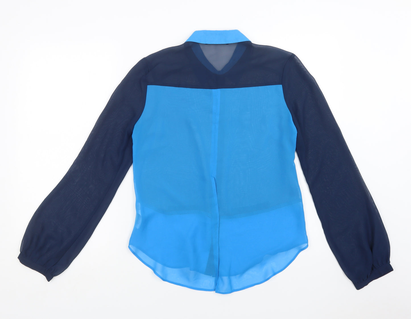 Primark Womens Blue Colourblock Polyester Basic Button-Up Size 10 Collared