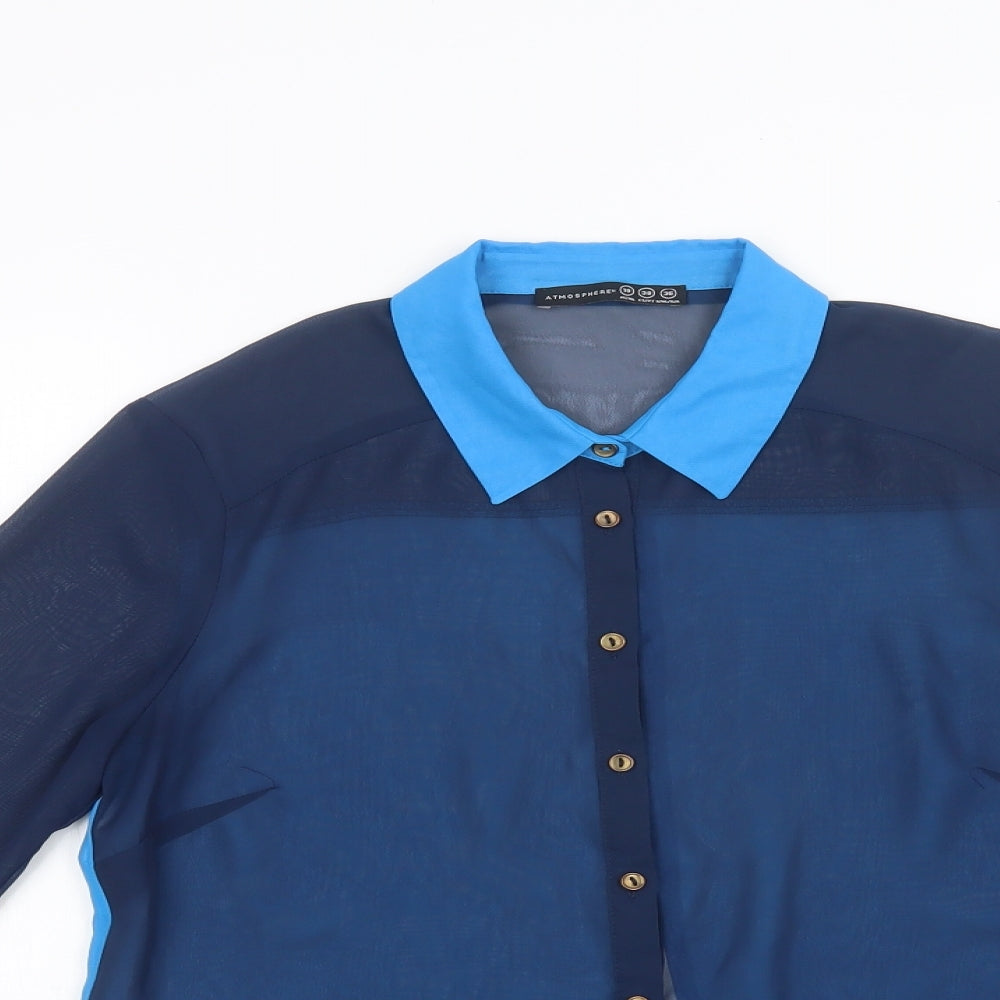 Primark Womens Blue Colourblock Polyester Basic Button-Up Size 10 Collared