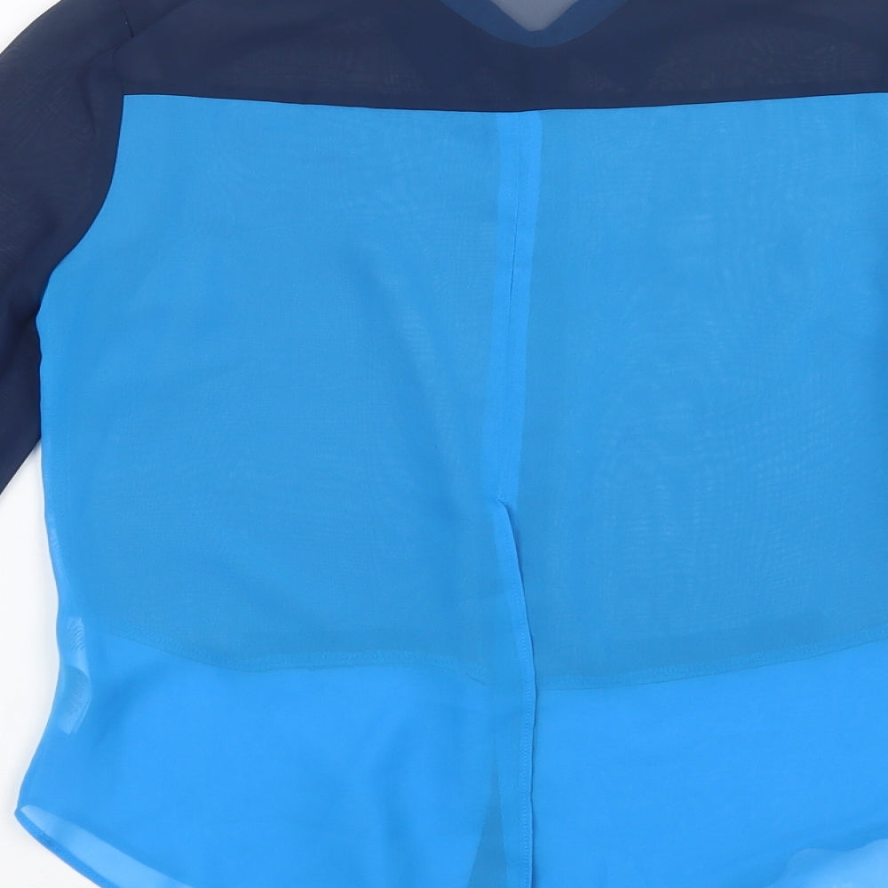 Primark Womens Blue Colourblock Polyester Basic Button-Up Size 10 Collared