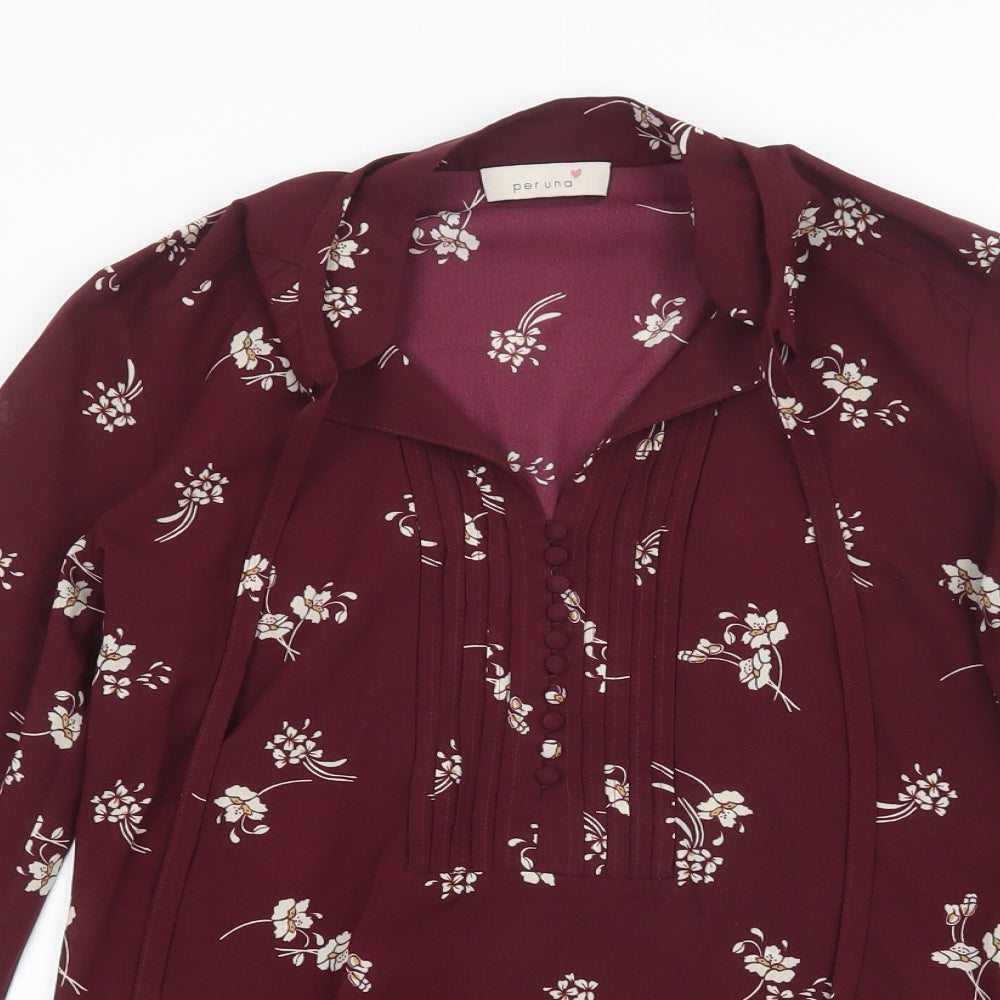 Per Una Womens Purple Floral Polyester Basic Button-Up Size 8 Collared